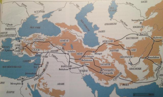 Principales routes de l'empire perse (d'après Pierre Briant Histoire de l'Empire perse)