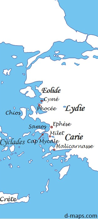 Carte antique de l'Ionie, cote turque et archipel des Cyclades